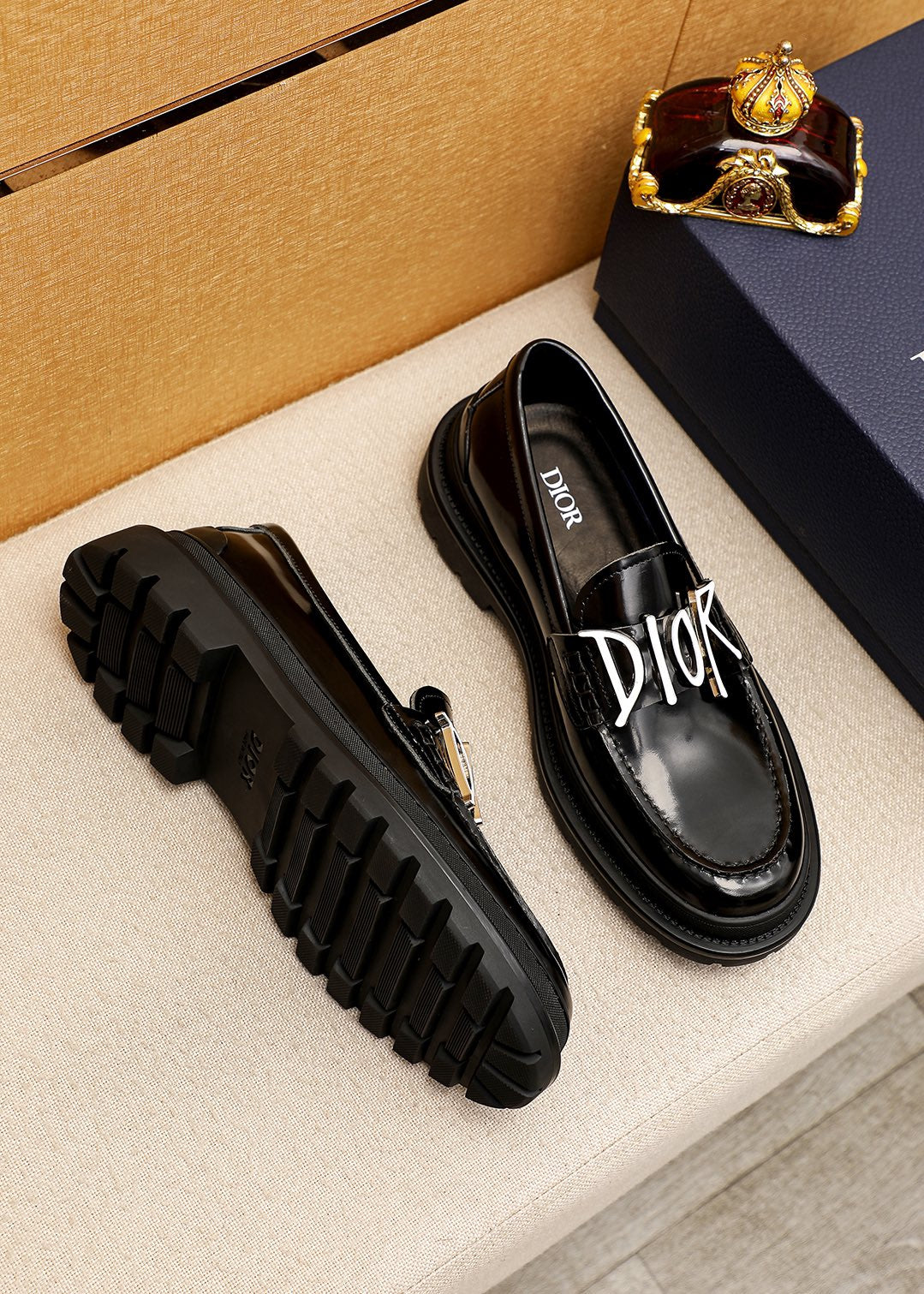 Dior black patent loafers