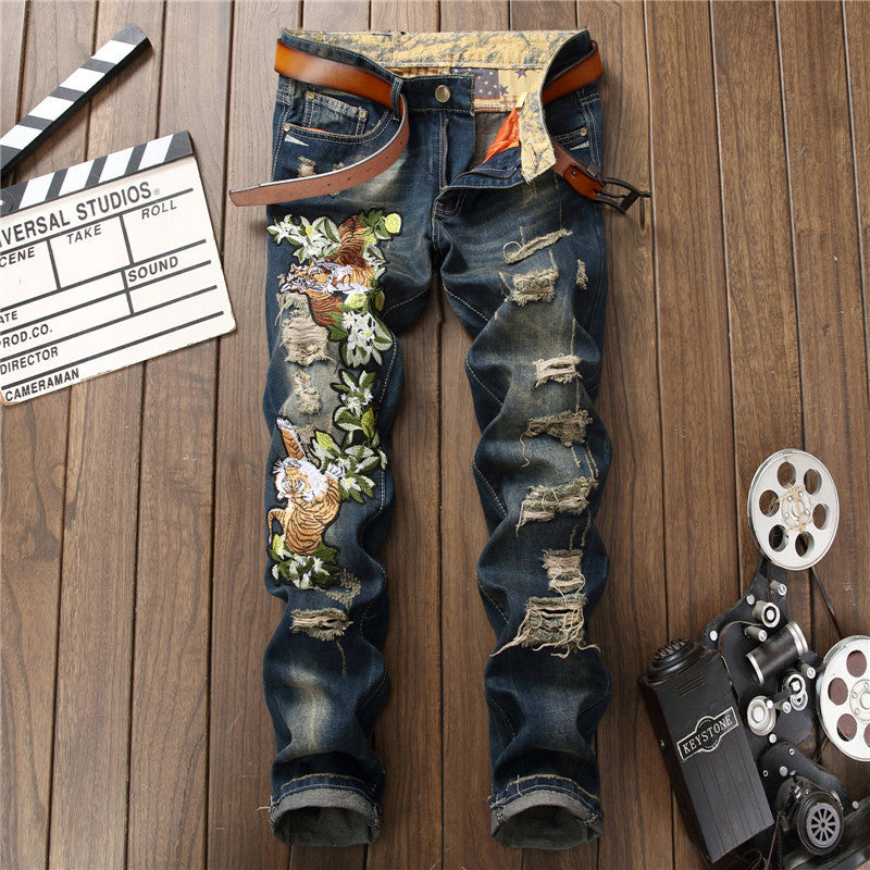 Ripped European And American Fashion Cool Trendy Straight Men's Jeans