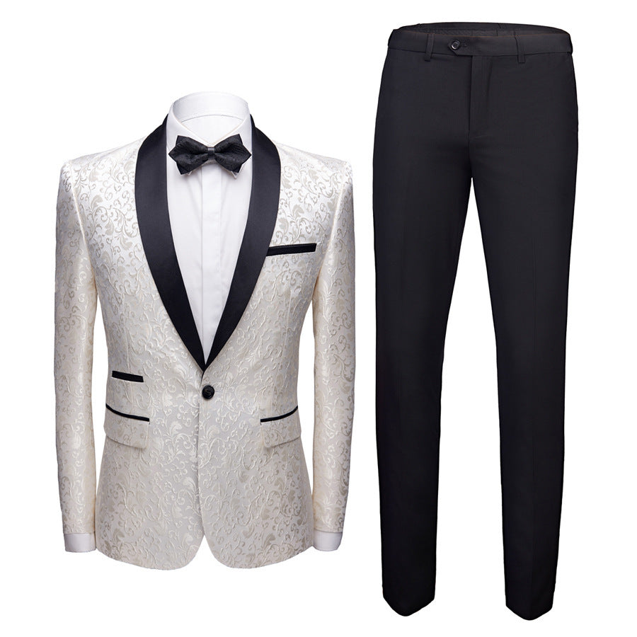 Men's Floral Suit Trousers Suit Slim-fit Banquet Stage Wear