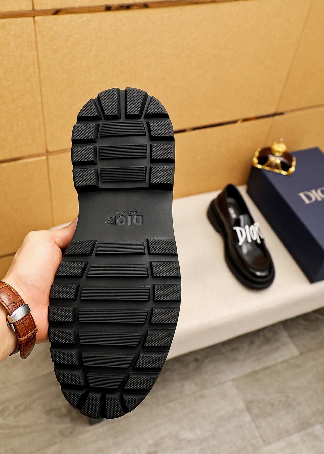 Dior black patent loafers