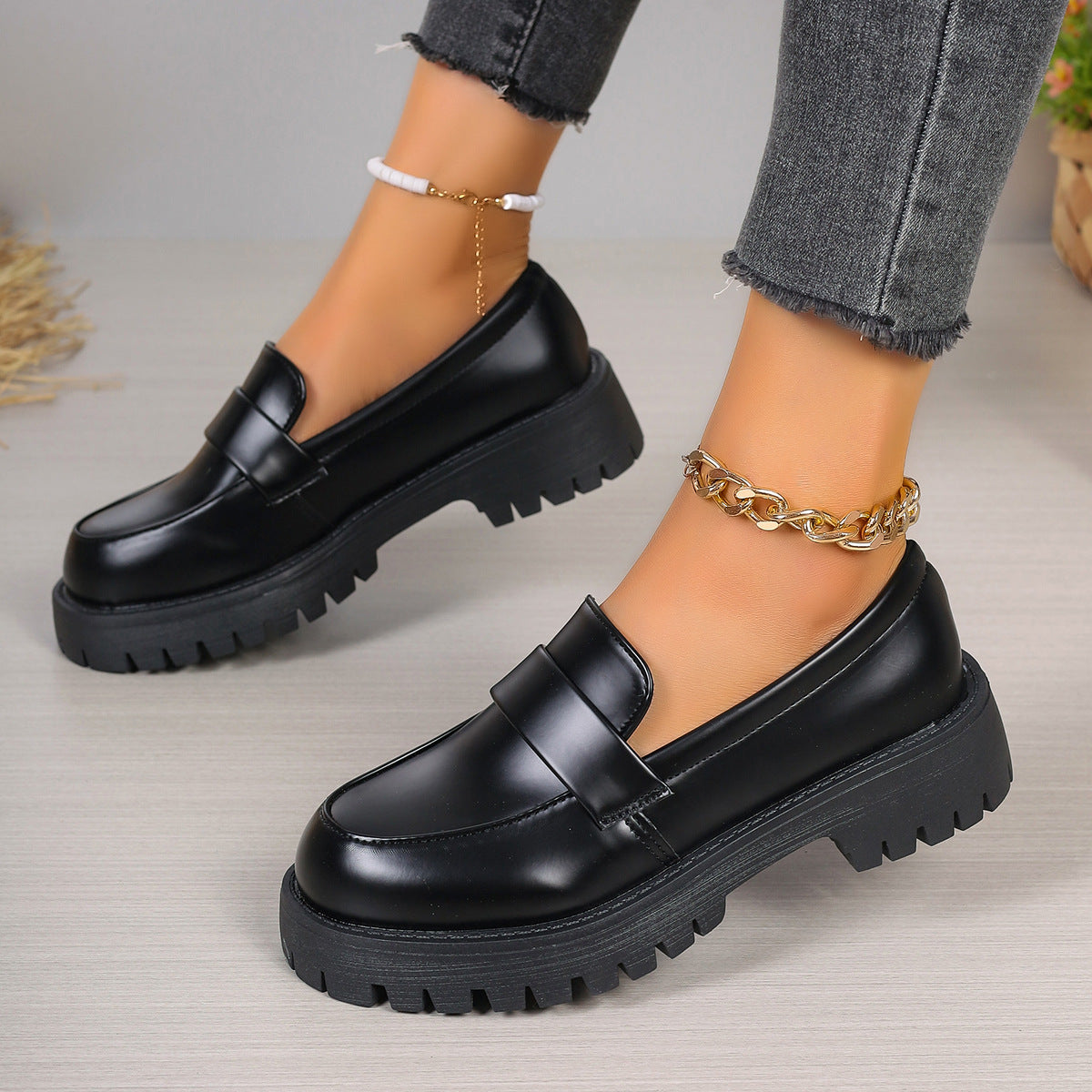 Black British Style Loafers Platform Shoes
