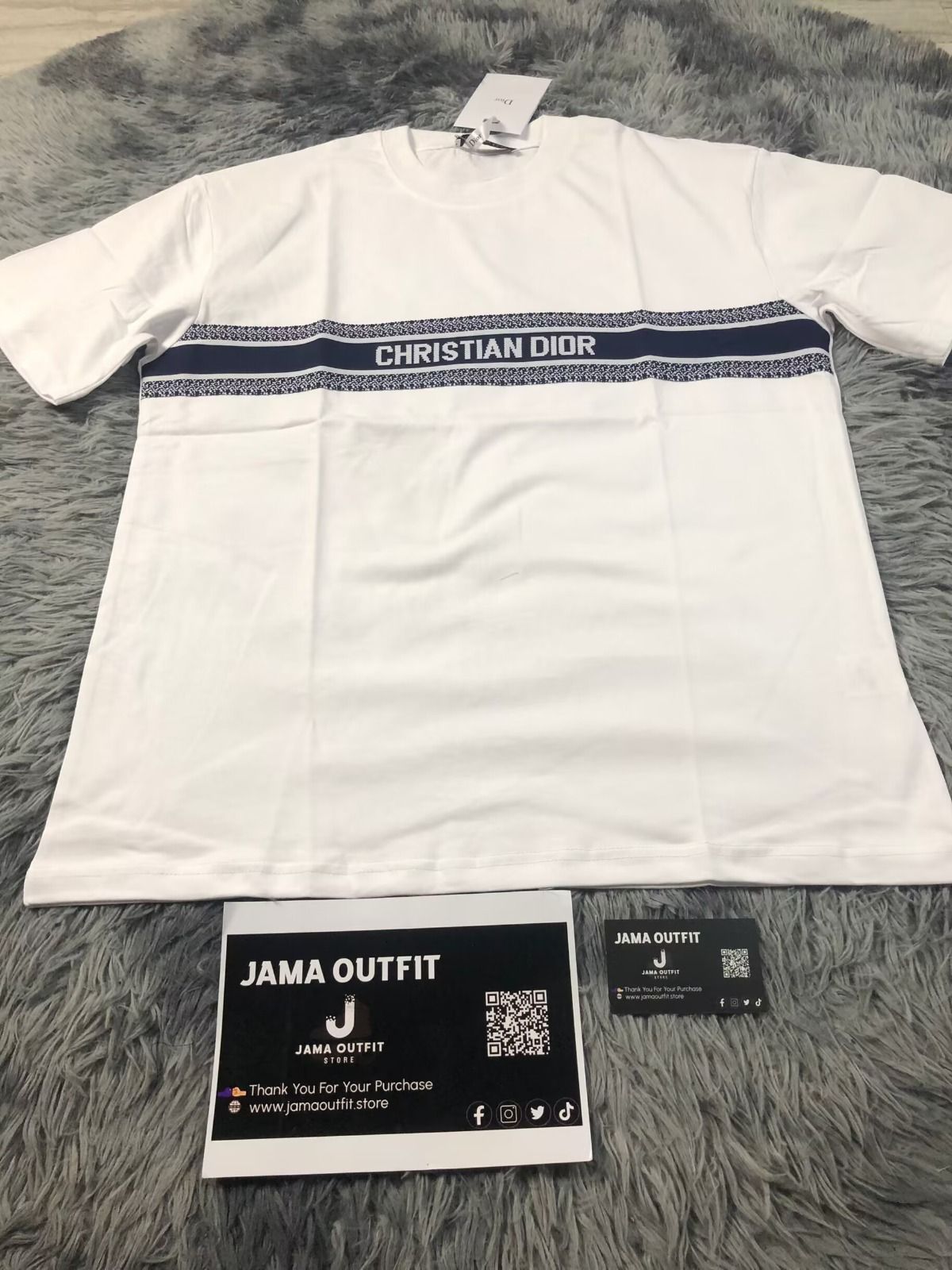 CHRISTIAN DIOR T-Shirt White and Navy Blue Cotton Jersey