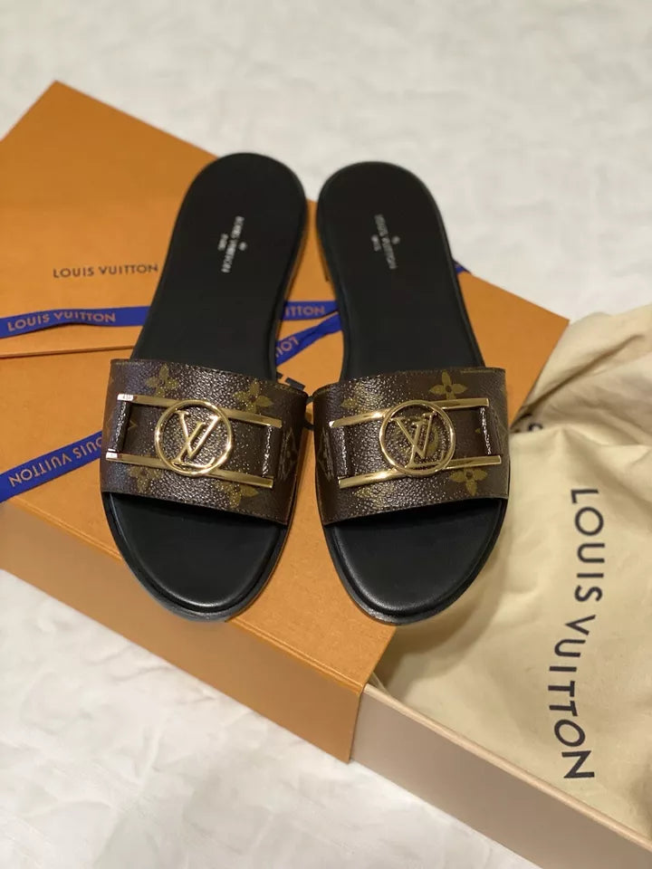 LOUIS VUITTON Brown Monogram Slides