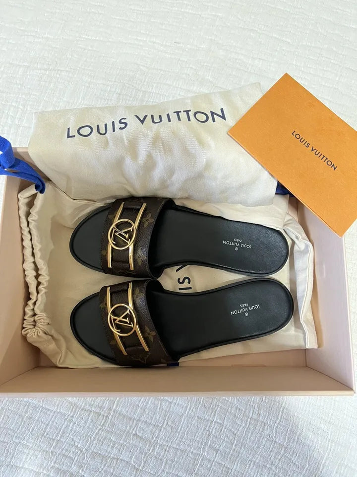 LOUIS VUITTON Brown Monogram Slides