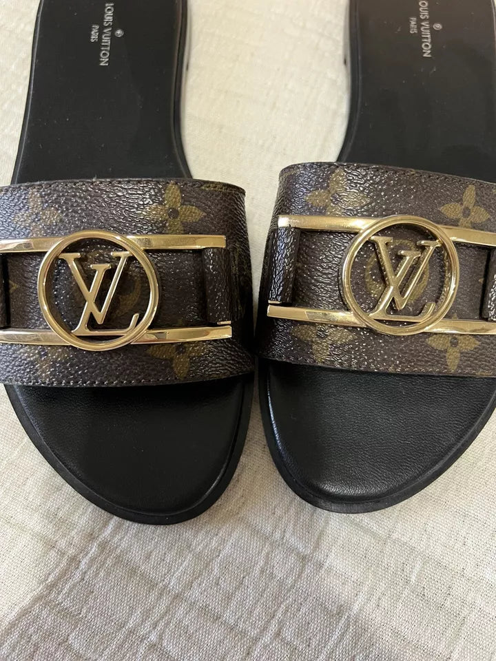 LOUIS VUITTON Brown Monogram Slides