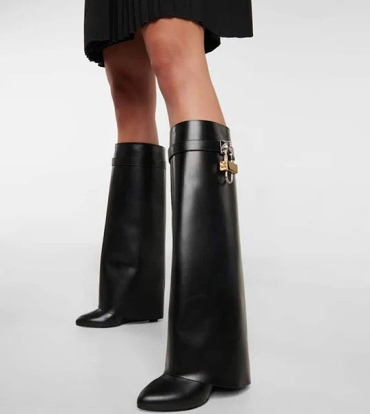 Givenchy Women's Shark Lock Leather Knee-high Boots